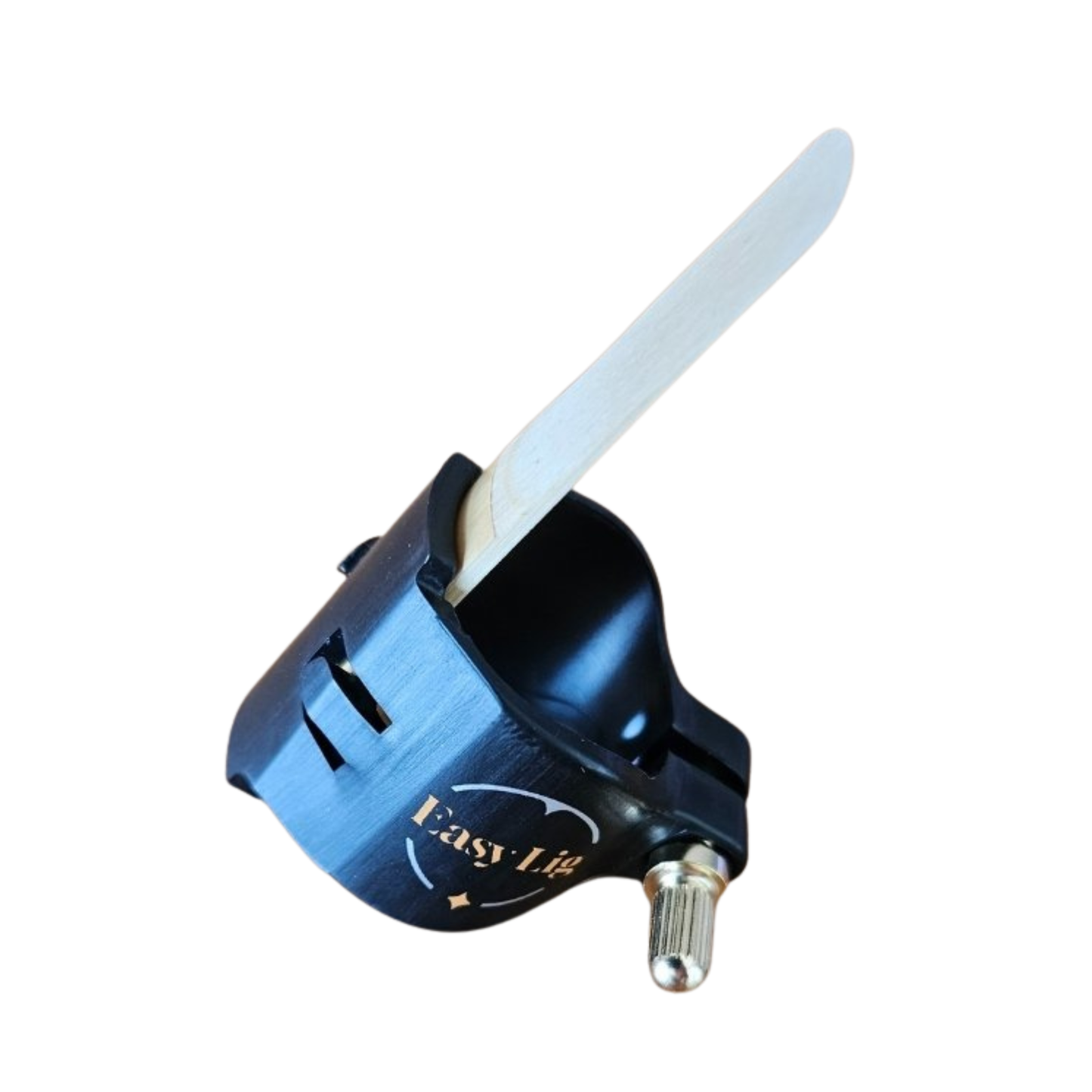 Ligature Easy Lig avec anche de clarinette installée avant montage sur le bec